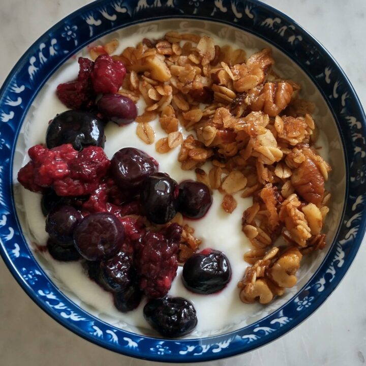 Homemade yogurt with granola and fruit