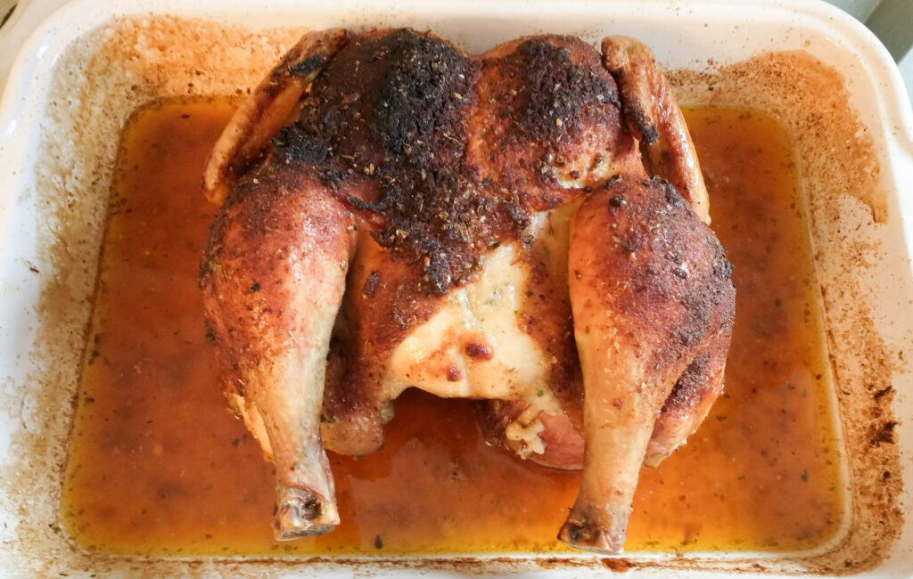 fully cooked roast chicken, drippings for gravy