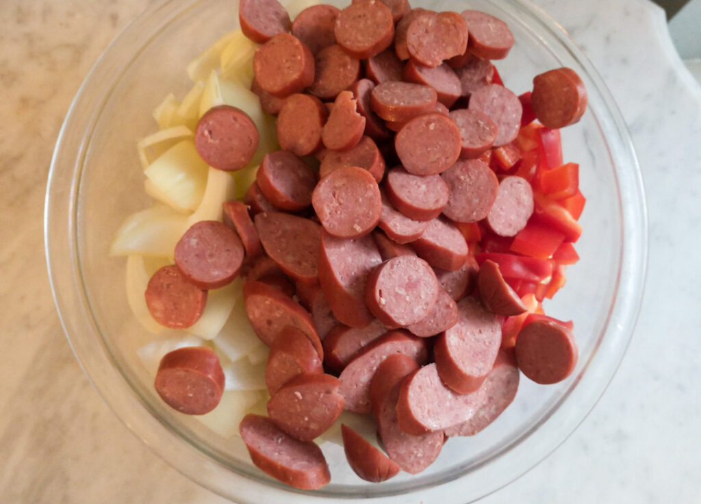 chopped veggies and sausage