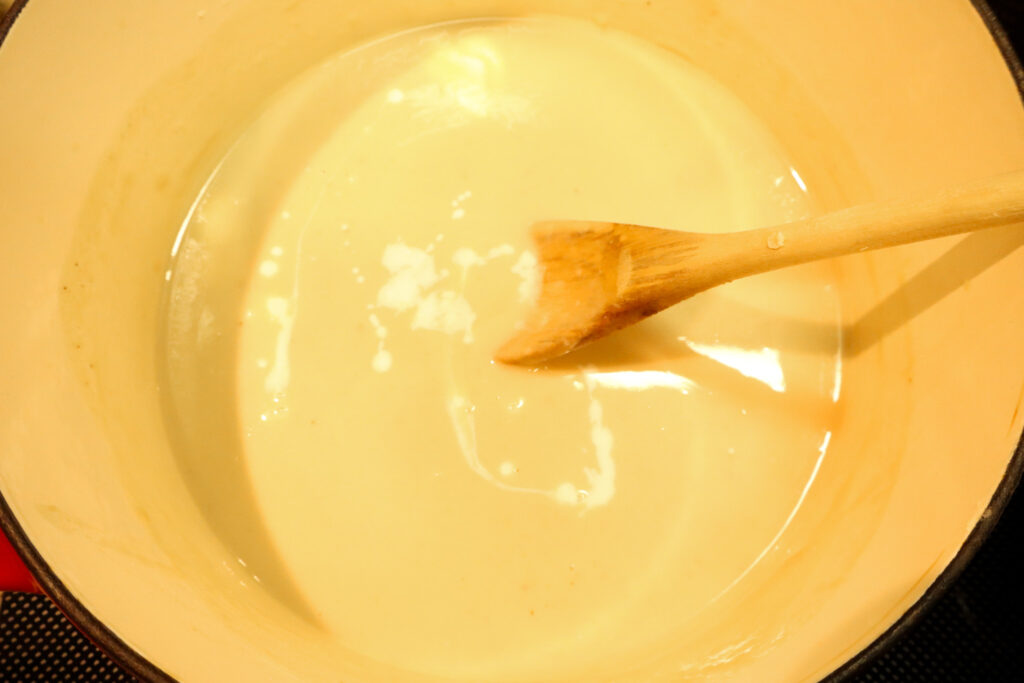 wet ingredients incorporated into flour and butter