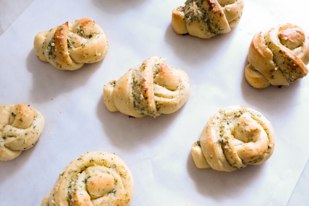 garlic knots made with the all purpose yogurt bread dough