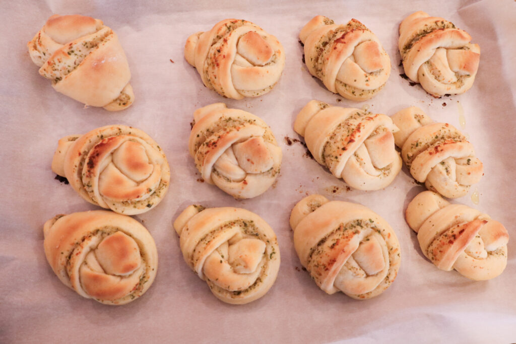 parmesan garlic knots fresh out of the oven