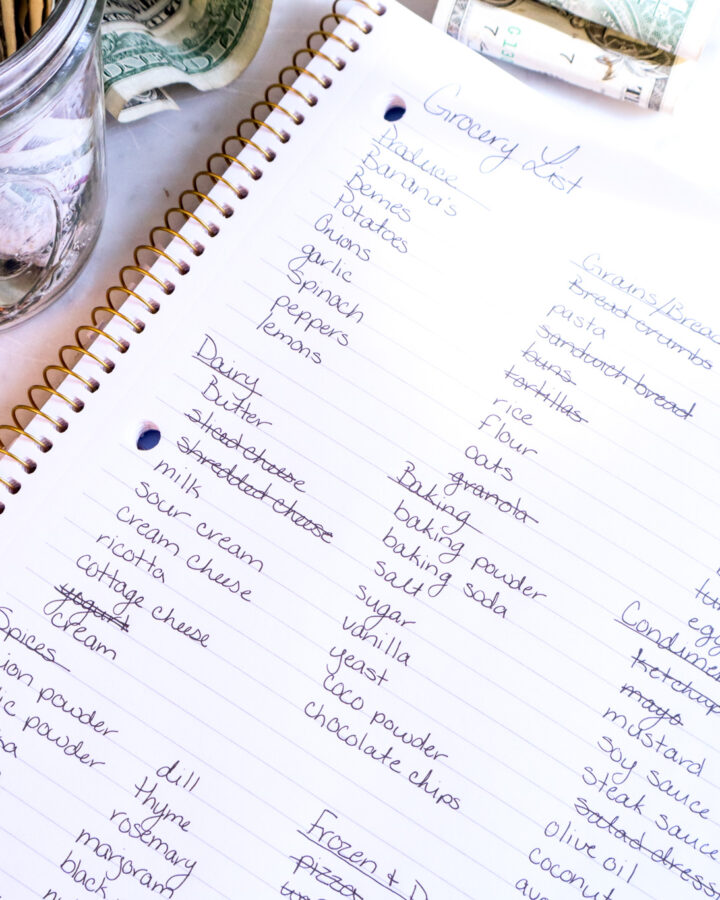 grocery list with items crossed off