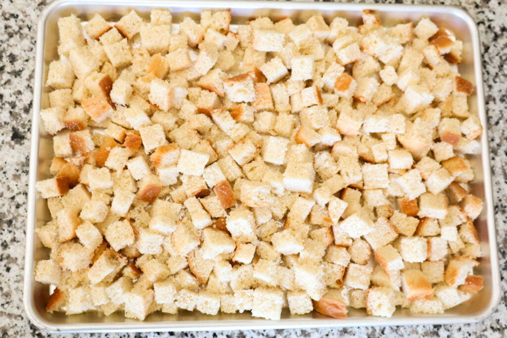 bread chunks on tray