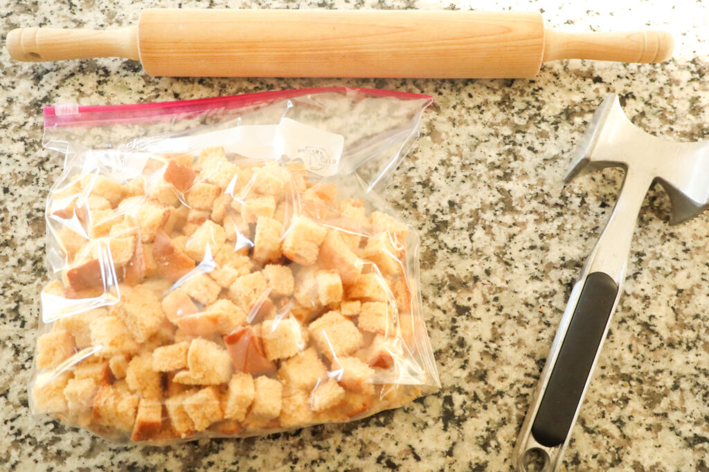 bread chunks in plastic bag