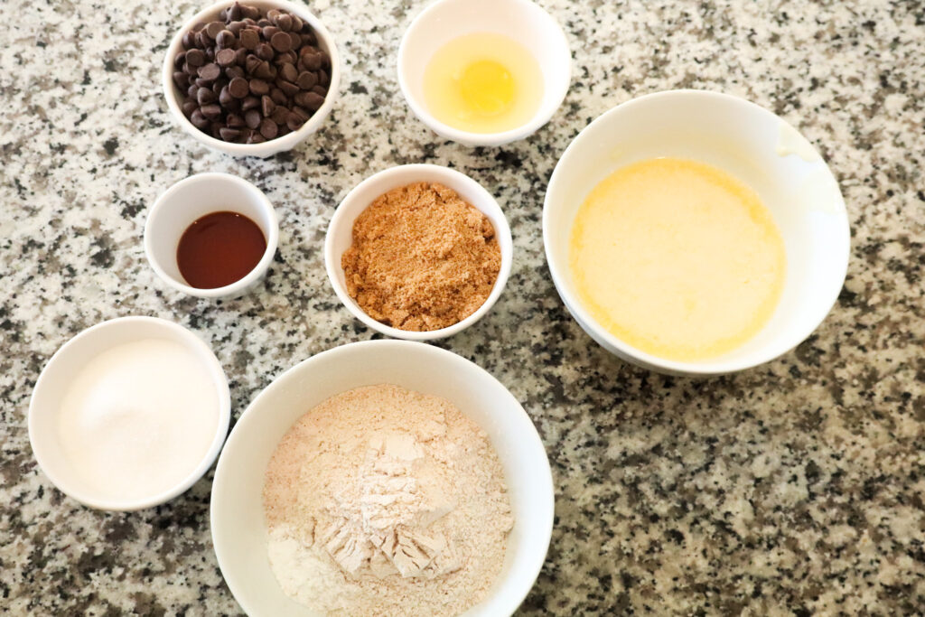 ingredients for skillet cookie measured on counter