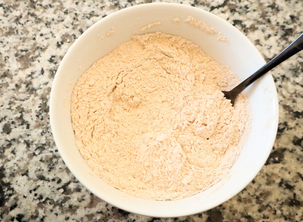 flour, baking soda, and salt mixed together in bowl