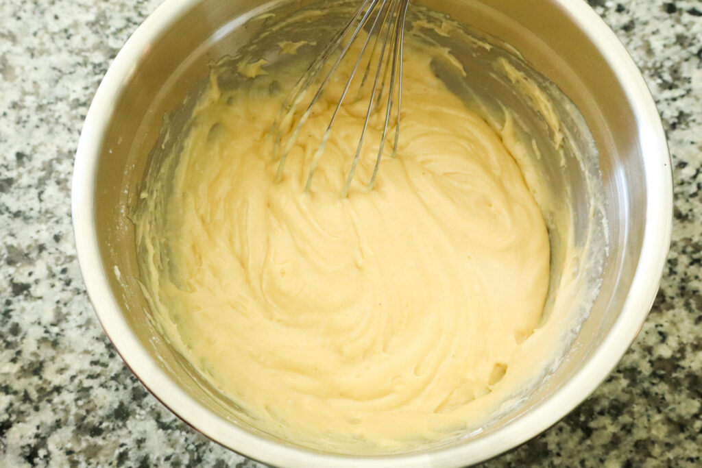 honey cupcake batter in mixing bowl
