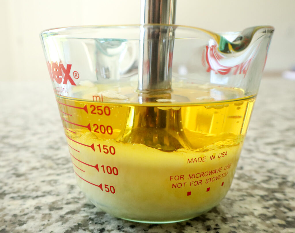blending egg and oil