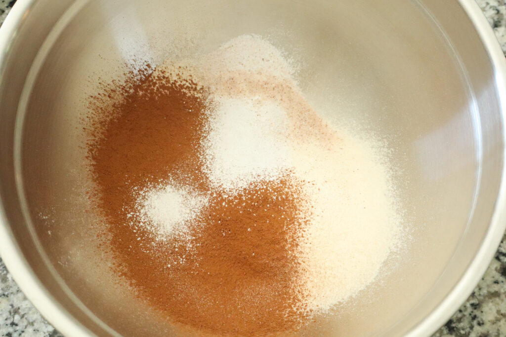 sifted dry ingredients for chocolate cupcakes in mixing bowl