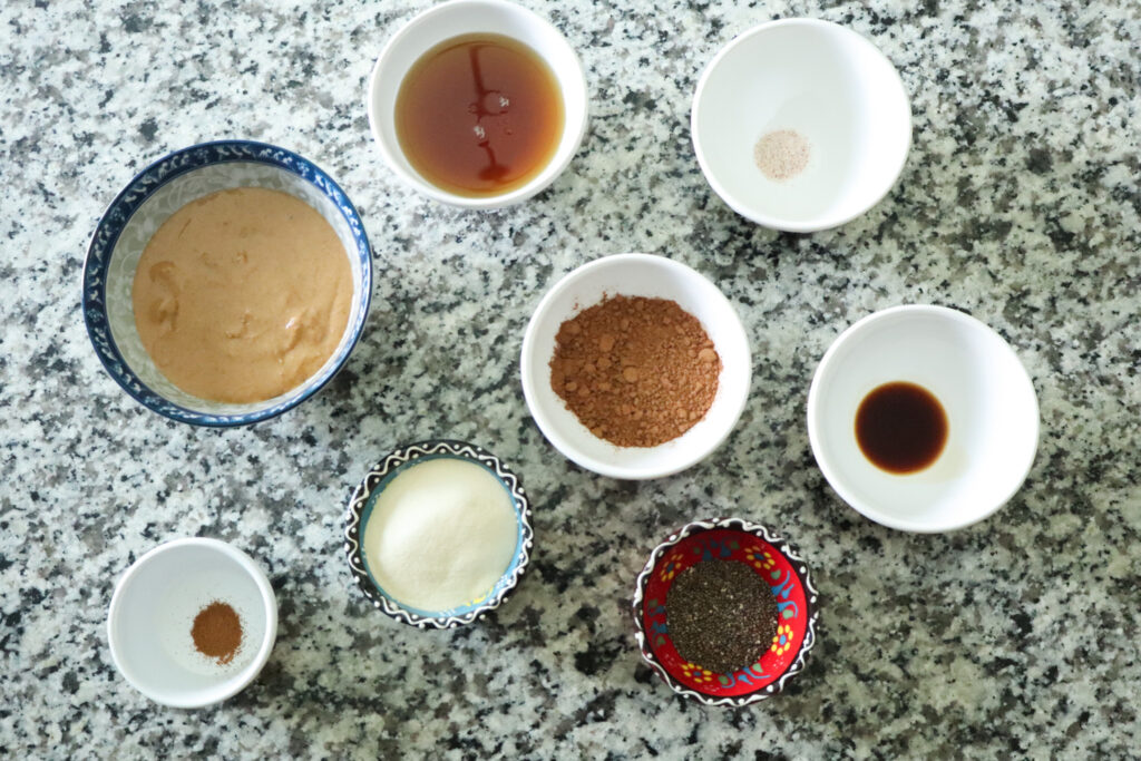 ingredients for collagen bites measured in separate bowls