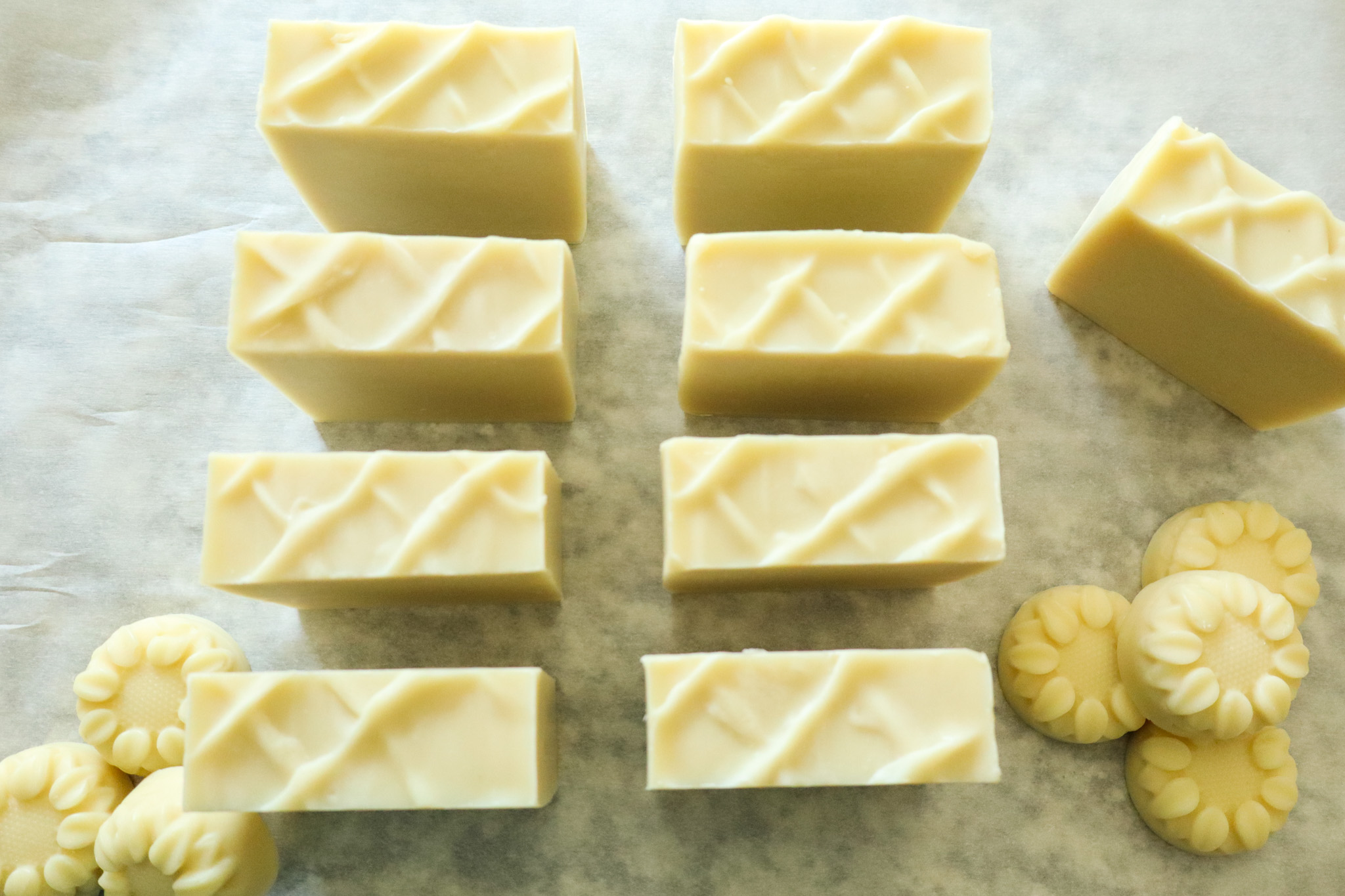 freshly cut shea butter and tallow shampoo bars