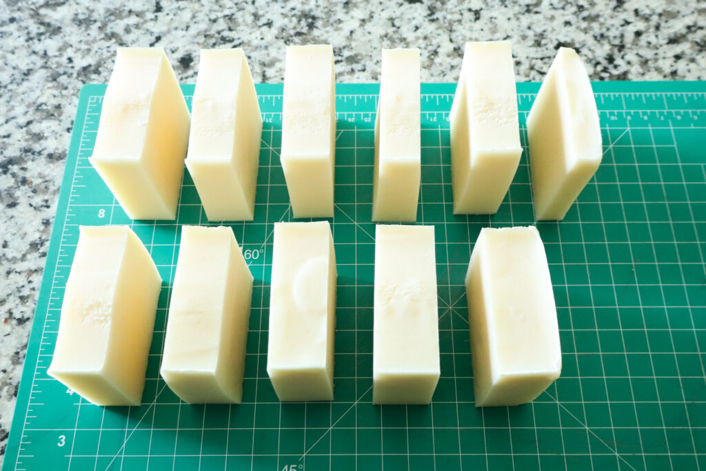 cut bars of avocado and tallow shampoo bars