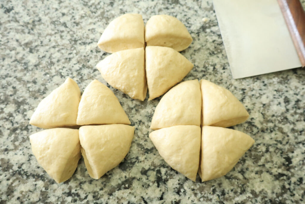 quartered balls of dough