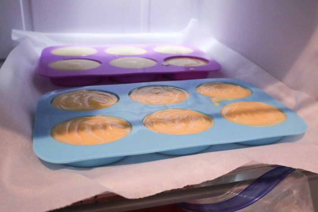 breastmilk soap in silicone molds placed in the fridge