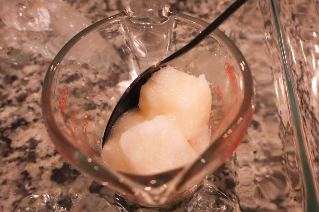sprinkled lye over frozen breastmilk cubes