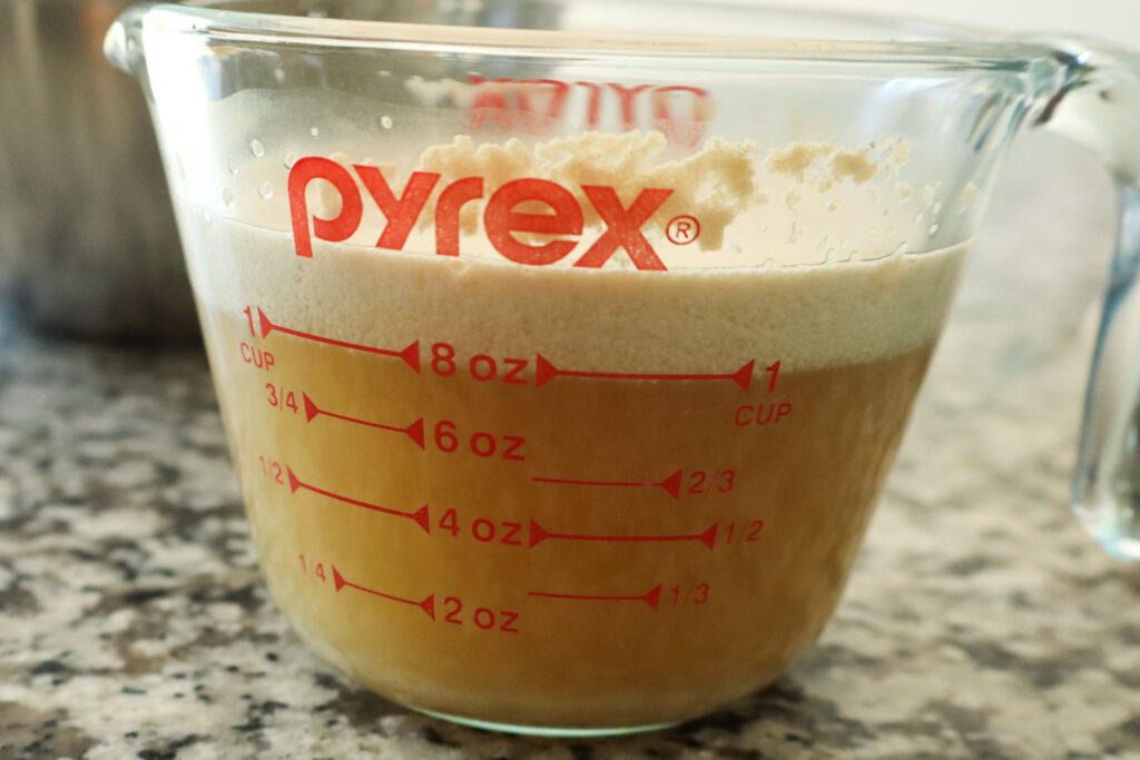yeast mixture activated and bubbly