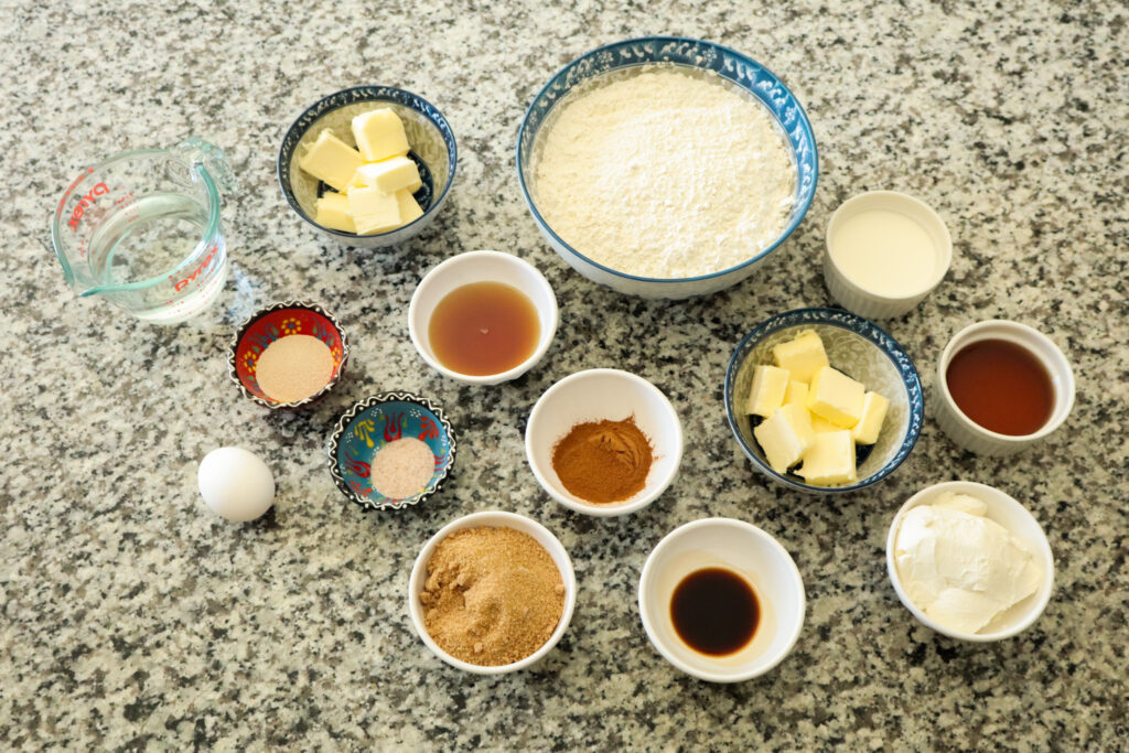 ingredients for quick cinnamon rolls on counter