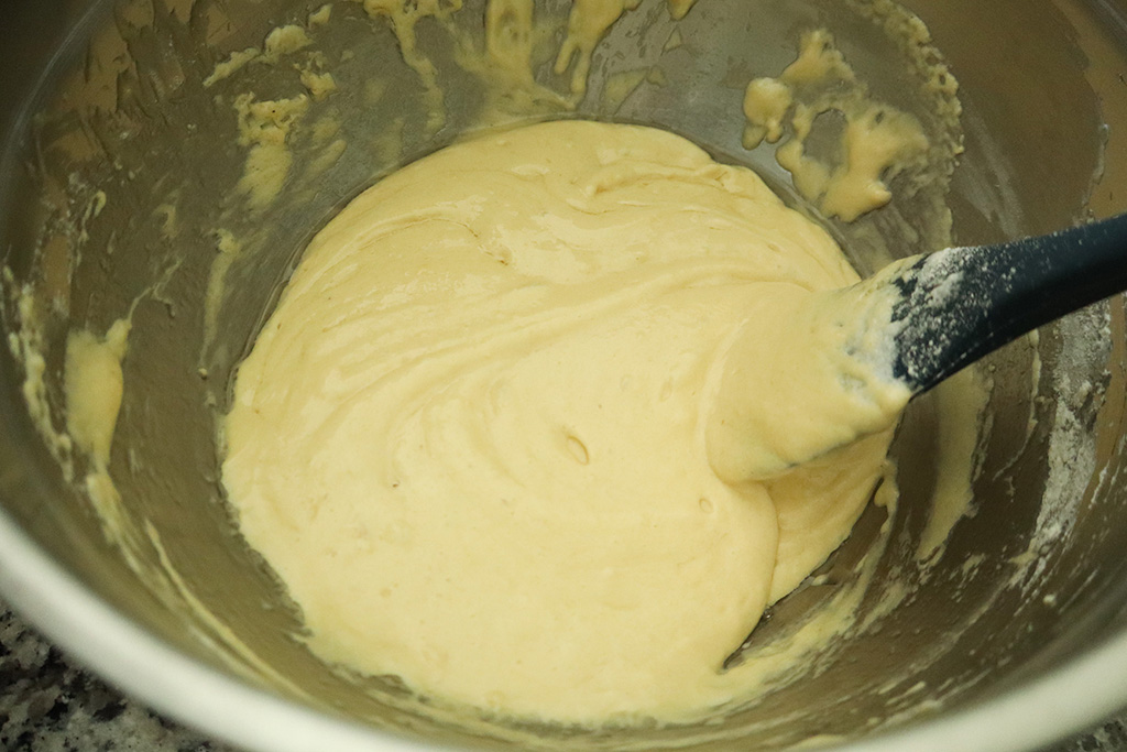 refined sugar free strawberry shortcakes batter in mixing bowl