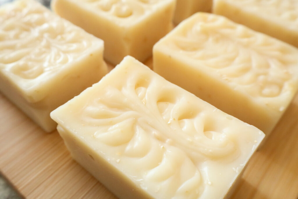 oats and honey tallow soap on counter