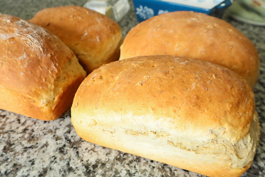 bread on the counter to cool after baking