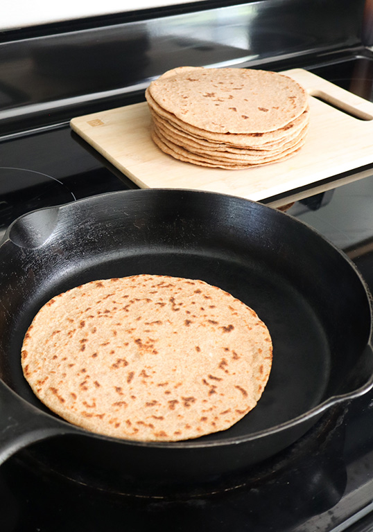 cooking whole wheat tortillas in cast iron skillet