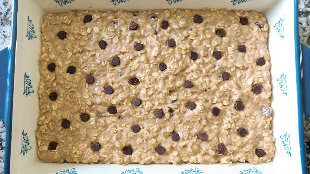 oatmeal bar batter in baking dish uncooked